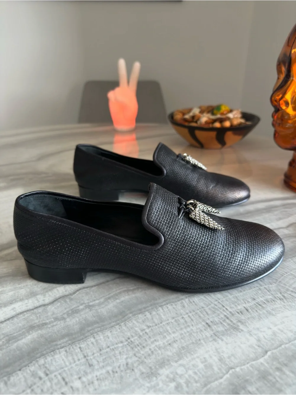 Giuseppe Zanotti Black Basketweave Leather Venetian Loafers